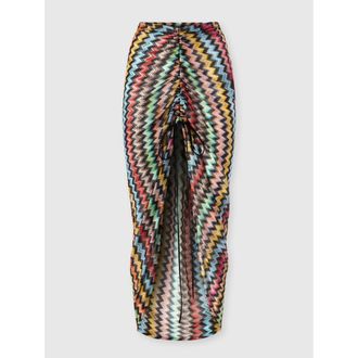 Missoni Ruched Long Skirt In Lam&eacute; Viscose With Micro Zigzag Pattern in Black & Multicoloured at Nordstrom, Size X-Small