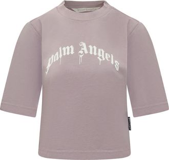 Palm Angels Purple Logo Crew Neck T-Shirt