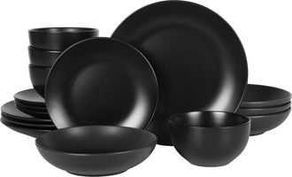Gibson Home Queenslane Double Bowl Plates and Bowls Dinnerware Set in Black at Nordstrom