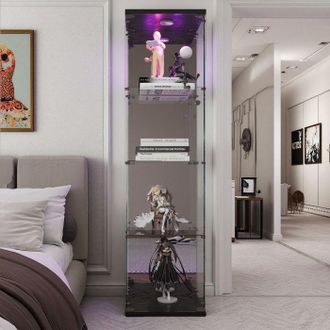 OEM Vitrina De Vidrio, Con Led, 4 Estantes, Espejo, Armario De Presentaci&oacute;n Para Sal&oacute;n, Vitrina Para Colecci&oacute;n, 164 X 42 X 36cm, Negro