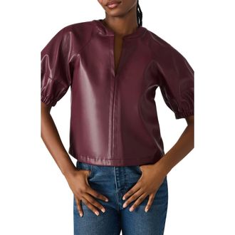 Steve Madden Roxanne Short Sleeve Faux Leather Top in Wine at Nordstrom Rack, Size Small