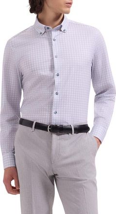 Bugatchi Brent OoohCotton Houndstooth Check Button-Down Shirt in Limestone at Nordstrom, Size Xxx-Large