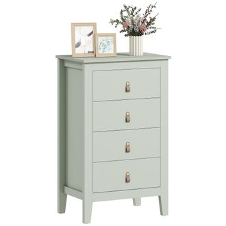 HOMCOM Bedroom Chest Of Drawers - Modern 4 Drawer Dresser - Green | TJ Hughes