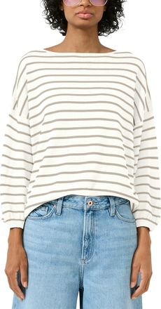 QS by s.Oliver 3/4 Arm-Pullover QS, Damen, Gr. XL (42), wei&szlig; beige, Strick, Obermaterial: 50% Polyacryl, 50% Viskose, geringelt, gestreift, l&auml;ssig geschnitten h&uuml;ftbe