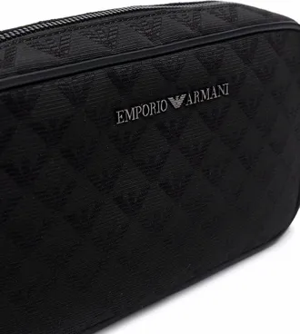 Emporio Armani Logo-Embossed Monogram Quilted Clutch - Black