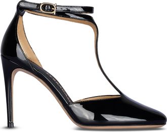 Ferragamo High-Heeled T-Strap Pumps with Glossy Finish