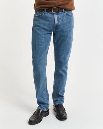 GANT Men Regular Fit Clean Wash Jeans (34/32) MID BLUE WORN IN
