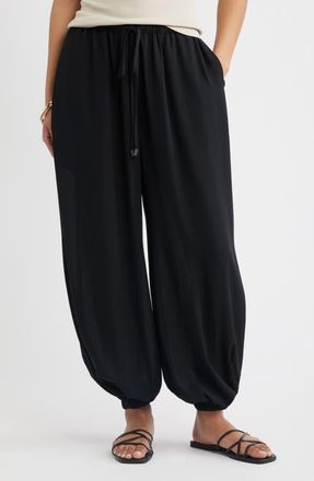 Open Edit Tie Waist Balloon Pants in Black at Nordstrom, Size Xx-Small
