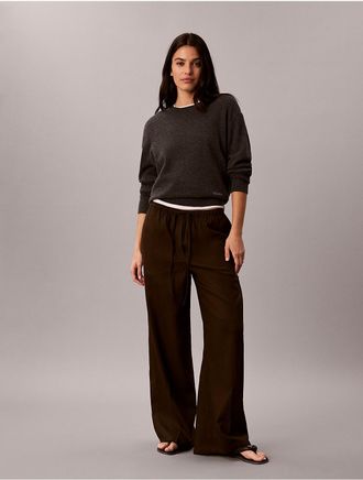 Calvin Klein Jeans Calvin Klein Womens Linen Blend Drawstring Wide Leg Pants - Brown - XL