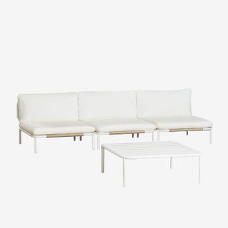 Sklum Conjunto De Jard&iacute;n Con Sof&aacute; Modular De 3 Piezas Y Mesa De Centro En Acero Roubly Sklum
