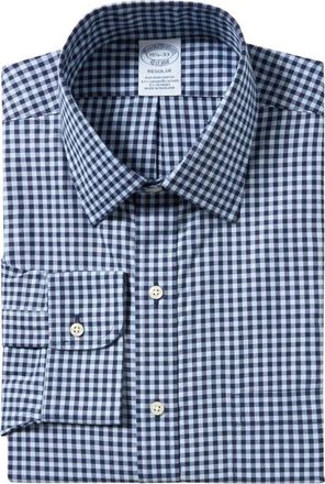 Brooks Brothers Blauw-navy Gingham Regular Fit Non-Iron Overhemd met Ainsley Kraag - Heren - Zakelijke Overhemden - Blauw - XL - Katoen - Overhemden