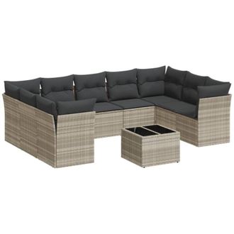 vidaXL Set Sof&aacute;s Jard&iacute;n 10 Pzas Con Cojines Rat&aacute;n Sint&eacute;tico Gris Claro Vidaxl