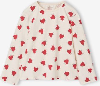 Vertbaudet M&auml;dchen Langarmshirt mit Allover-Herzprint wollwei&szlig;
