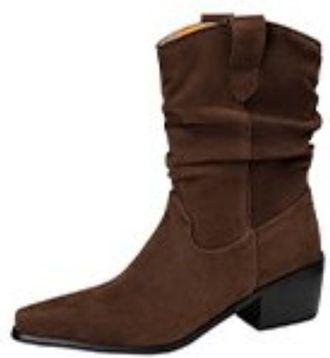 Generic Womens Pointed Toe Mid Calf Boots Suede Material Slouchy Block Heels Comfortable Non Slip Durable Western Fashion Style For Casual Daily Autumn Winter