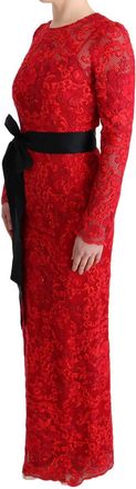 Dolce & Gabbana Womens Red Floral Ricamo Sheath Long Dress Cotton