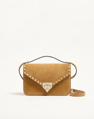Valentino Garavani Borsa Piccola A Tracolla Valentino Garavani Rockstud In Suede Donna HAVANA BEIGE UNI