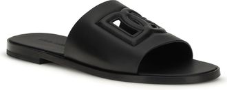 Dolce & Gabbana Mens Embossed Logo Sandals Nero Calf Leather Bos Taurus
