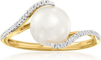 Ross-Simons 8-8.5mm Cultured Pearl Ring With Diamonds in 14kt Yellow Gold