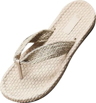 Generic 2026 Flip Flops Women Fashion Spring and Summer Slippers Solid Color Style Beach Flat Bottom (Beige, 4.5)