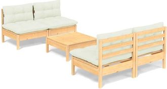 vidaXL Muebles De Jard&iacute;n 5 Piezas Cojines Madera De Pino Crema Vidaxl