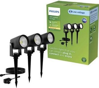 Philips Reuel Baliza Con Estaca (negro) Luz Blanca C&aacute;lida - Set De 3