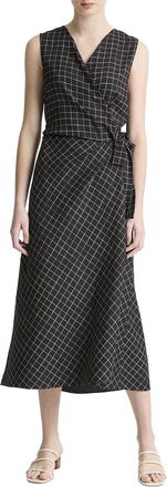 Vince Trellis Plaid Sleeveless Drape Wrap Dress