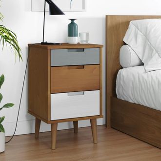 vidaXL Vidaxl - Mesita De Noche Molde Madera Maciza De Pino Marr&oacute;n 40x35x65 Cm