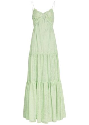 Alice & Olivia Nicky Embroidered Tiered Chiffon Maxi Dress - Light Green - 10 (UK14 / L)