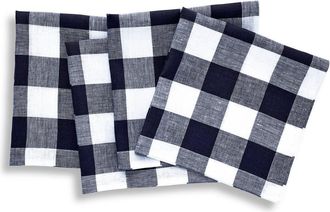 Solino Home Linen Dinner Napkins Set of 4, 20 x 20 Inch for Dining Table, Holiday and Everyday Table Decor - Buffalo Check in Navy And White at