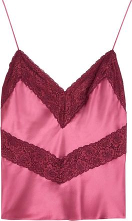 LoveShackFancy lace V-neck top - women - Silk - S - Pink