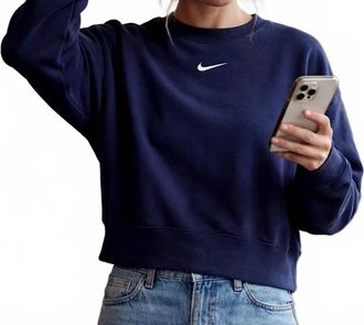 Nike Phoenix Fleece Crewneck Sweatshirt In Midnight Navy/sail