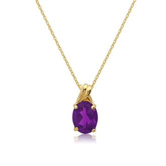 MAX + STONE 14k Yellow or White Gold Gemstone Oval Pendant Necklace with Drop Twist Setting