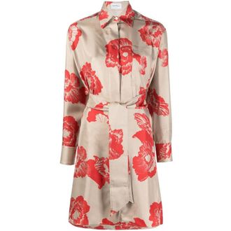 Ferragamo Floral Print Belted Shirt Dress