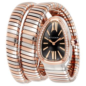 Bulgari Pre-owned Bvlgari Serpenti Tubogas Diamond Black Opaline with Guilloche Soleil treatment Dial Ladies Watch 102099