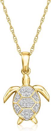 Ross-Simons Diamond Turtle Pendant Necklace in 14kt Yellow Gold