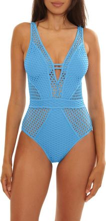 BECCA by Rebecca Virtue Castaway Plunge One-Piece Swimsuit in Sky Blue at Nordstrom, Size Medium