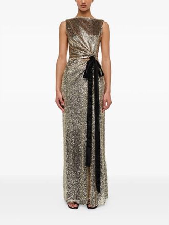 Jonathan Simkhai Felicity Gown With Bow Tie In Gold Multi