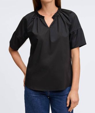 Foxcroft Vicky No Iron Stretch Elbow Sleeve Popover Shirt In Black