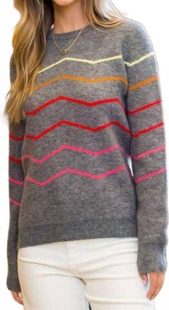 THML Clothing Zig-Zag Stripe Sweater In Charcoal