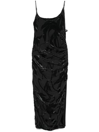 MUGLER Ruched Black Midi Dress