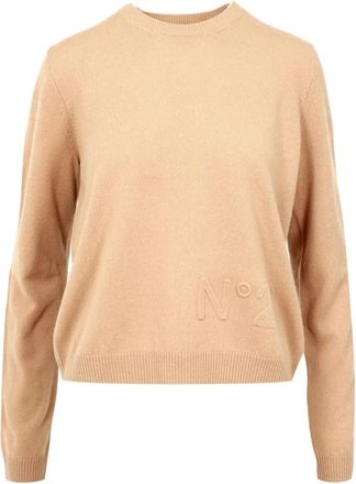 N&deg;21 Effen Trui met Lange Mouwen - Dames - Ronde hals truien - Beige - XL - Truien & Vesten