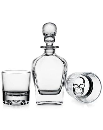Godinger Skull 3 Piece Whiskey Decanter Set