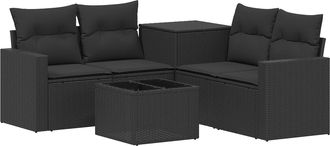 vidaXL Juego De Sof&aacute; 6 Uds. Negro Rat&aacute;n Sint&eacute;tico Y Acero Vidaxl