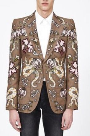 Roberto Cavalli Taupe Wool-Blend Blazer with Dragon Embroidery, Brand Size 50 ( US Size 40 )