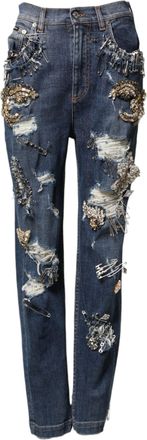 Dolce & Gabbana Womens Blue Cotton Rhinestone Embellish Denim Jeans Co+01 Clothing