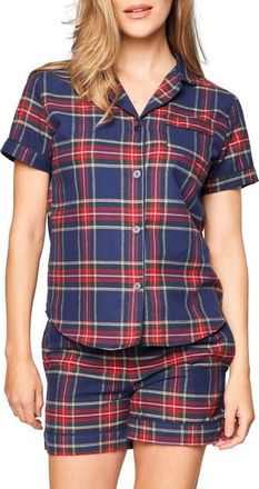 Petite Plume Windsor Tartan Cotton Short Pajamas in Navy at Nordstrom, Size X-Large