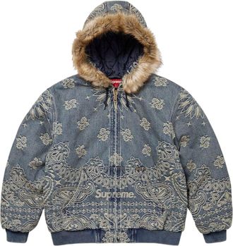 SUPREME Bandana Jacquard Denim Hooded Work Jacket Blue SS25J42-BLUE