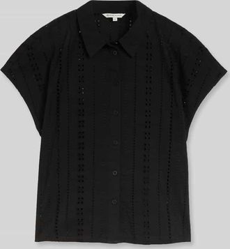 Tom Tailor Denim Relaxed Fit Kurzarmbluse aus reiner Baumwolle in Black, Gr&ouml;&szlig;e XS