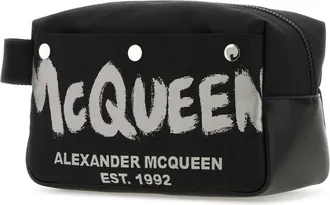 Alexander McQueen Mens Black Fabric Mcqueen Graffiti Beauty Case Blackoffwhite