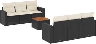 vidaXL Set De Comedor De Jard&iacute;n 7 Pzas Y Cojines Rat&aacute;n Sint&eacute;tico Negro Vidaxl